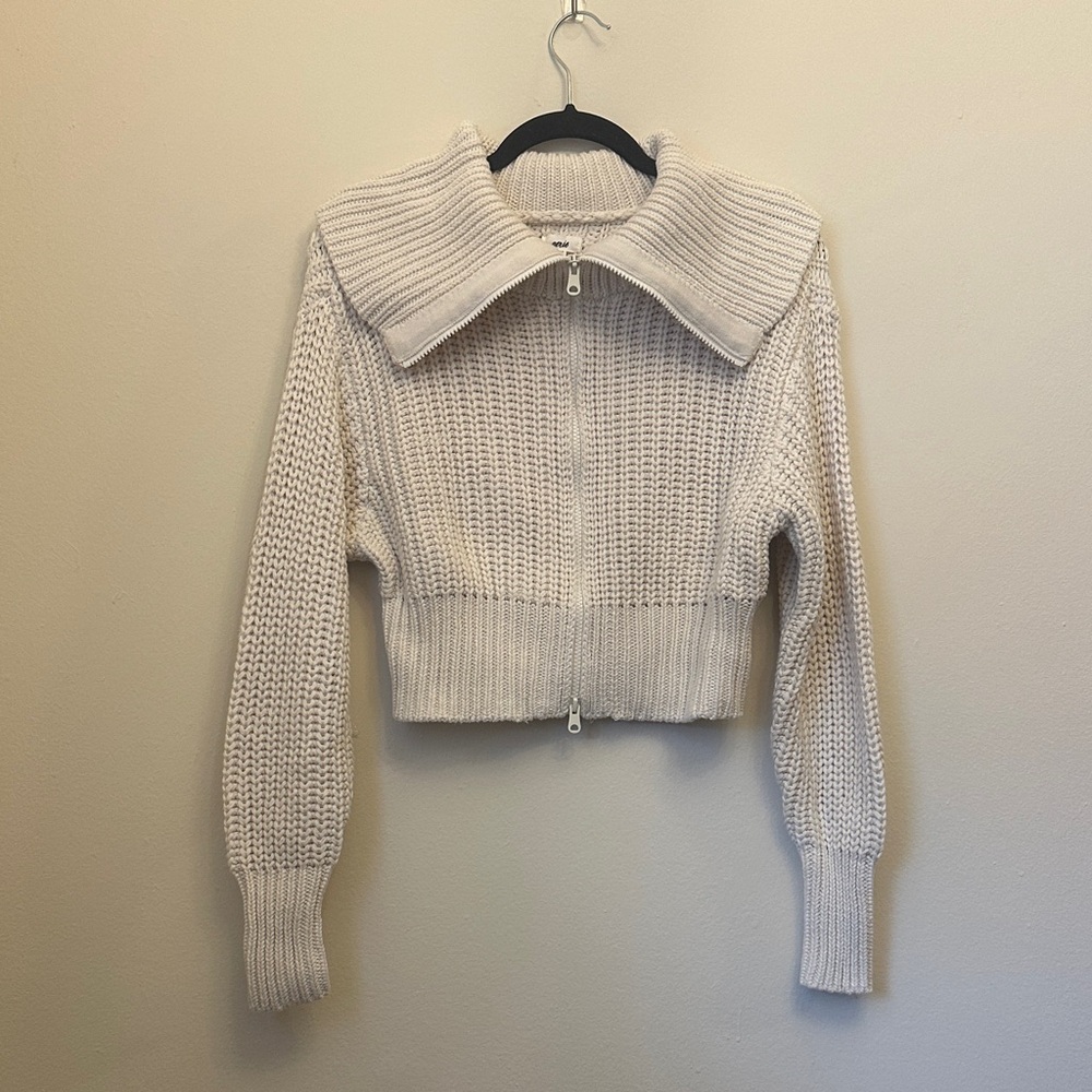 Aerie Cream Cropped‎ Zip-up Sweater NWT Sz S Winter Warm Trendy